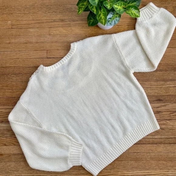 Alya Floral Crochet Cable Knit Cream Sweater Crew Neck Size M - Picture 6 of 6